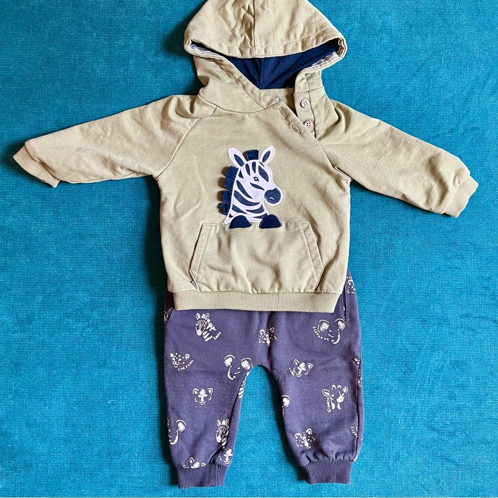 Mayoral Matching Sweats Set - Safari Animals, Zebra, Green and Dark Gray